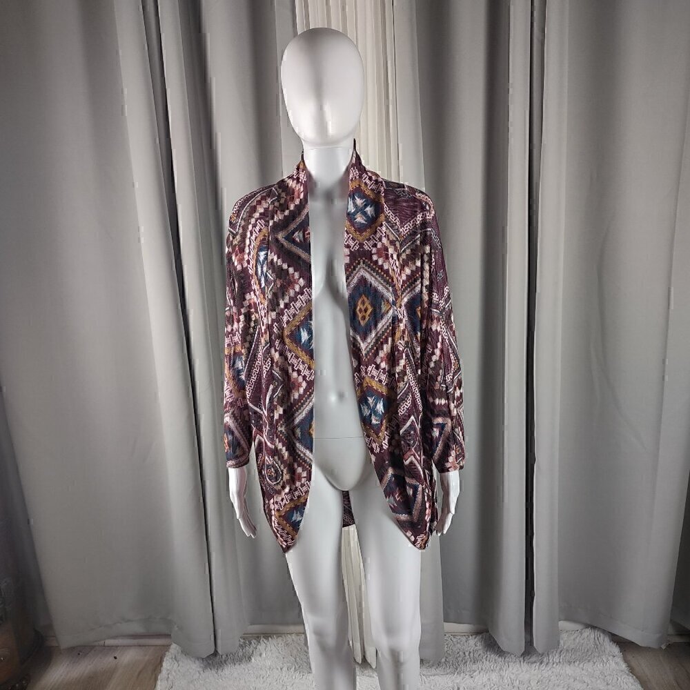 Cato Women's Tribal Pattern, Knit Cardigan Open Sweater Size XL